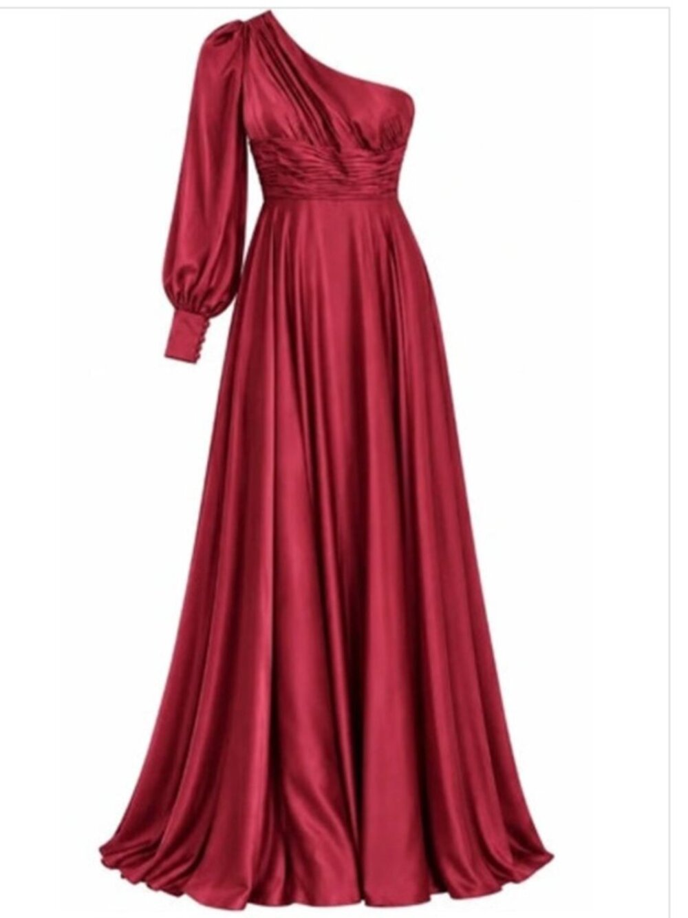 Mac Duggal 67866 Dress Satin One Shoulder Long Sleeve Gown Burgundy NWT 0